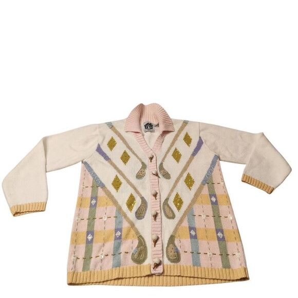 Vintage Storybook Knits Sweater Cardigan Golf Womens Small Oversized Medium Larg - Picture 2 of 4